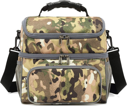 FlowFly Double Layer Cooler Insulated Lunch Bag Adult Lunch Box Large Tote Bag for Men, Women, With Adjustable Strap,Front Pocket and Dual Large Mesh Side Pockets