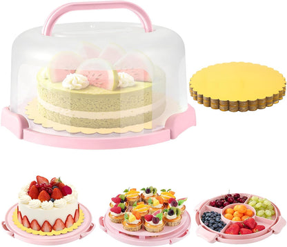 10 Inch Cake Carrier with Lid and Handle, Round Cake Container Cake Cover with 10 Inch Cake Boards & Cupcake Carrier, Portable Cake Holder with Lid for Transport Pie Nuts Fruit, Green