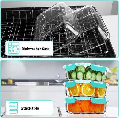 VERONES 5 Pack 36 OZ Glass Meal Prep Containers, Airtight Glass Lunch Containers Set, Glass Food Storage Containers with Lids,Exclusive of BPA, for Microwave, Oven, Freezer & Dishwasher Friendly,Grey