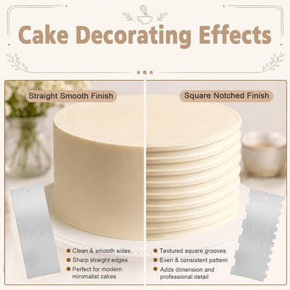 5PCS 9 Inch Cake Scraper Set Stainless Steel Smoother Comb Double Sides