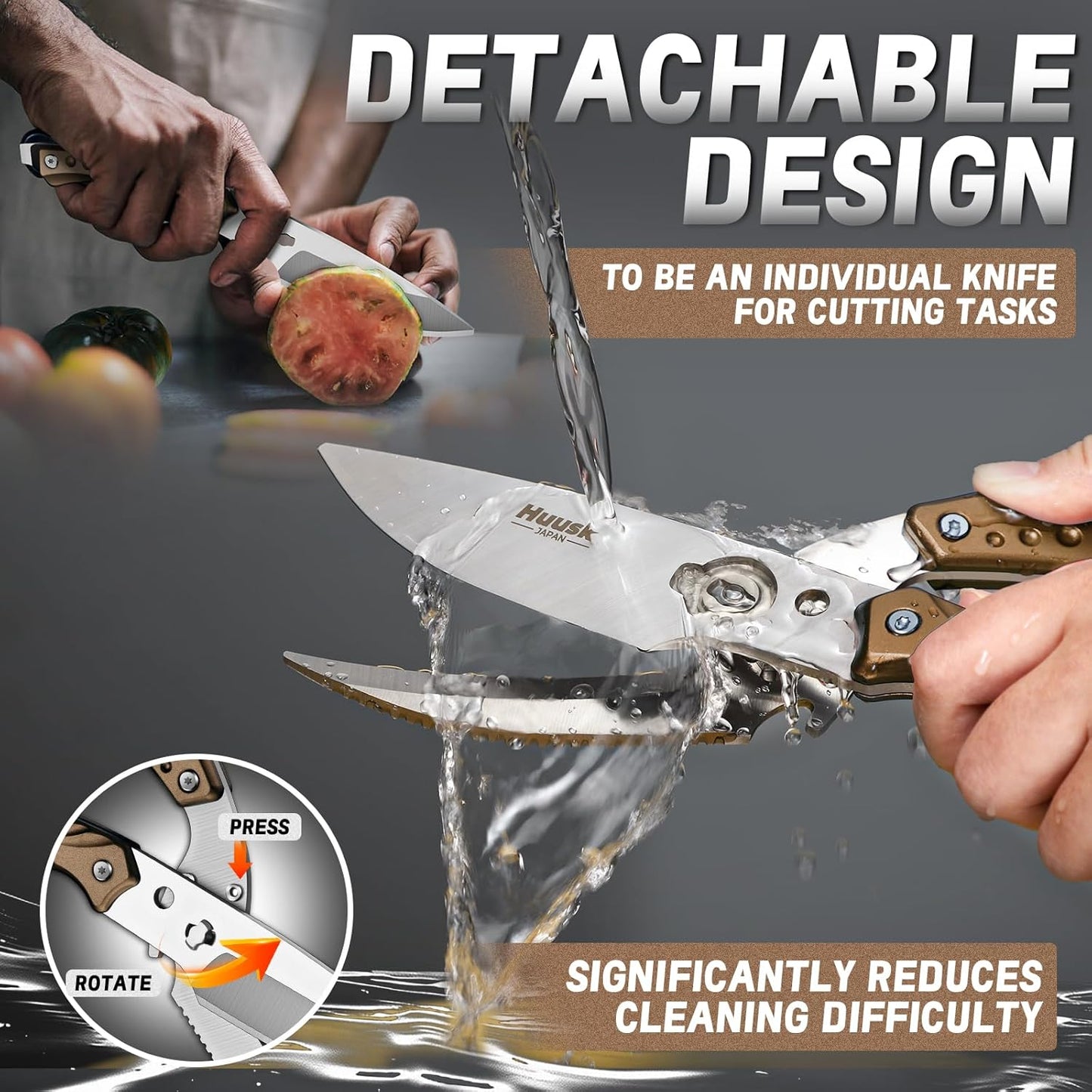 Huusk Kitchen Scissors All Purpose Poultry Shears Heavy Duty Ultral Sharp Detachable Kitchen Shears for Chicken Bone Turkey Silvery Stainless Steel Cooking Shear Thanksgiving