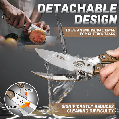 Huusk Kitchen Scissors All Purpose Poultry Shears Heavy Duty Ultral Sharp Detachable Kitchen Shears for Chicken Bone Turkey Silvery Stainless Steel Cooking Shear Thanksgiving