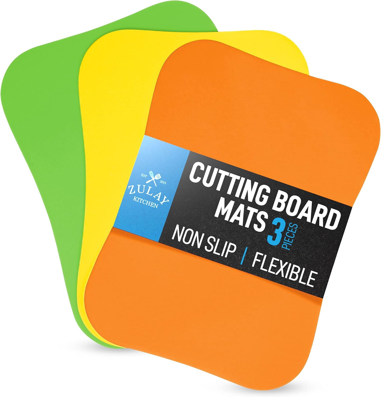 Zulay Kitchen Non-Slip Flexible Cutting Board Set - Dishwasher Friendly Cutting Mats For Cooking - Thick & Durable Flexible Cutting Mats - Non-Porous Cutting Board Mat Set of 3