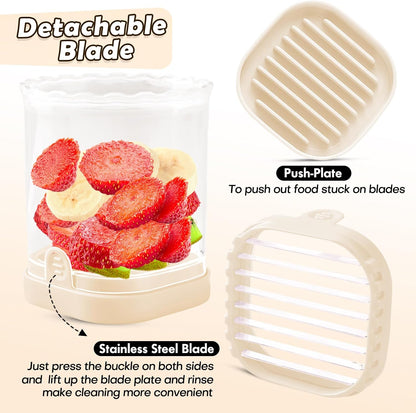 Creative Strawberry Slicer, Detachable Cutter with Push Plate (Pink)
