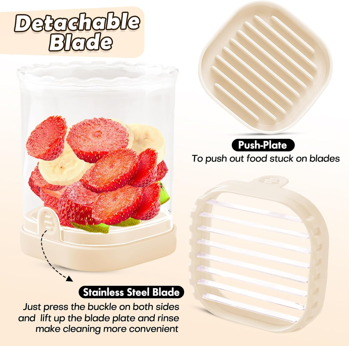 Creative Strawberry Slicer, Detachable Cutter with Push Plate (Teal)