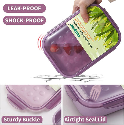 Itopor Classic Wheat Straw Bento Box, Leak-Proof 3-Compartment Lunch Box for Adults & Older Kids, BPA-Free Meal Prep Food Container with Fork, Microwave & Dishwasher Safe, 5.5 Cup, Sage Green