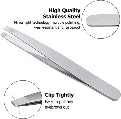 Mudder 12 Pcs Eyebrow Tweezers Set for Facial Hair Stainless Steel Slanted Tip Tweezers in Bulk for Men and Women(Silver)