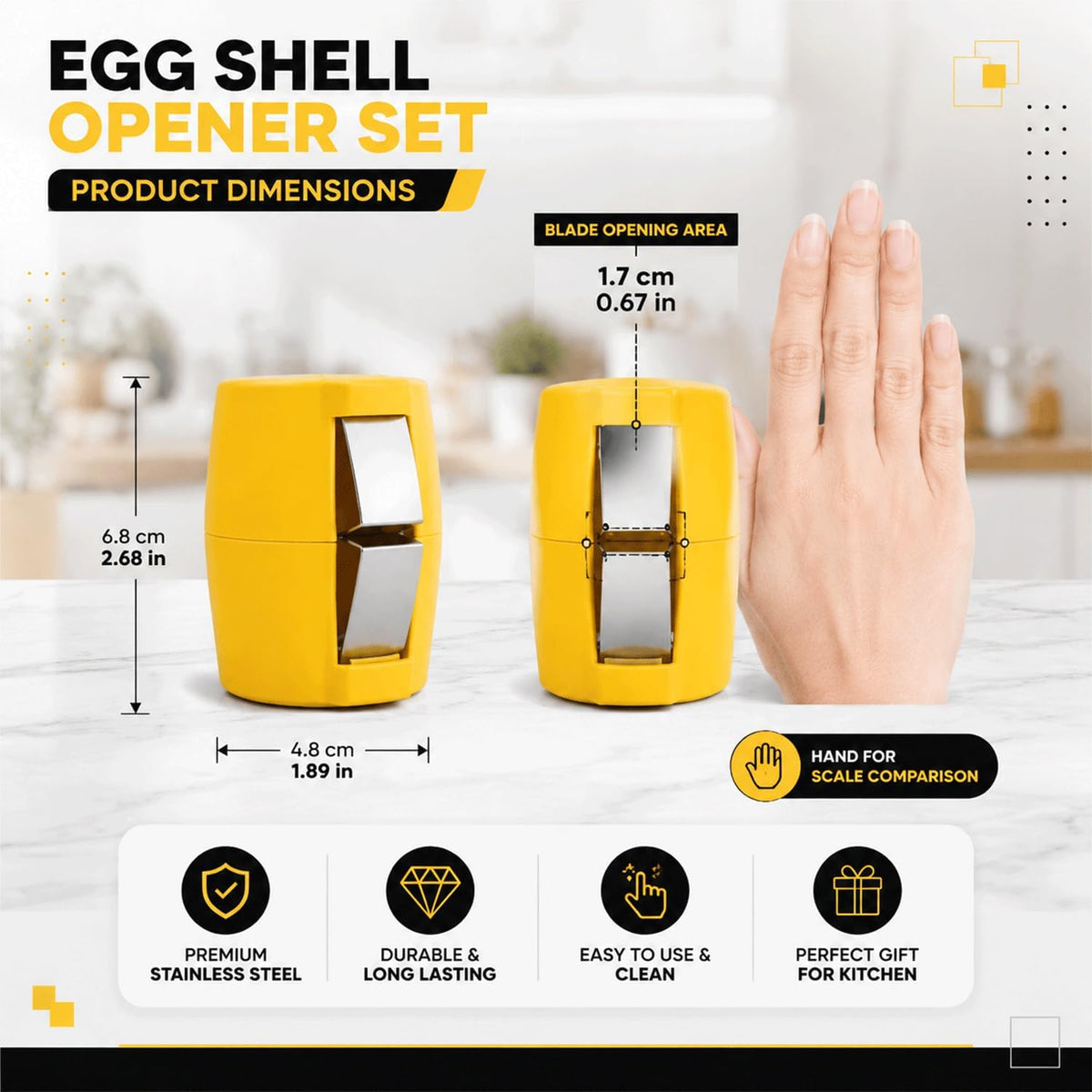3pcs Stainless Steel Egg Shell Opener and Separator, Egg Cracker Cutter Tool for Hard Boiled Egg Peeler Egg Cube Egg Separator Handheld Home Kitchen easy to use daily