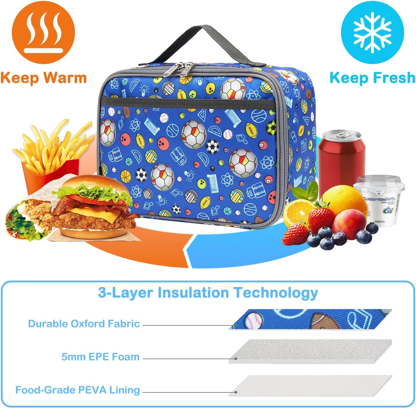 FlowFly Kids Lunch box Insulated Soft Bag Mini Cooler Back to School Thermal Meal Tote Kit for Girls, Boys, Astronaut - Colors B