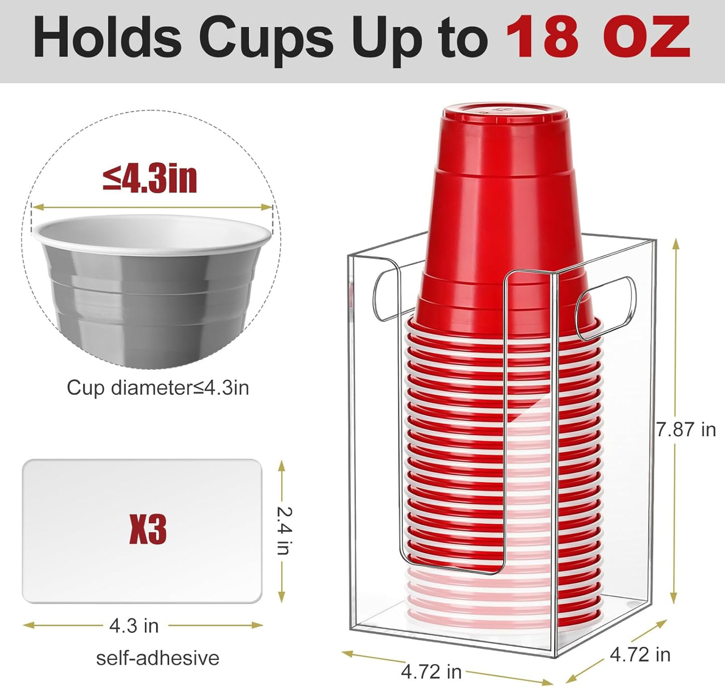 Cup Dispenser, Wall Mount Cup Holder Fits Cups Up to 18 oz, Disposable Paper & Plastic Coffee Cup and Lid Organizer for Countertop Bar, Kitchen, Breakroom Restaurant