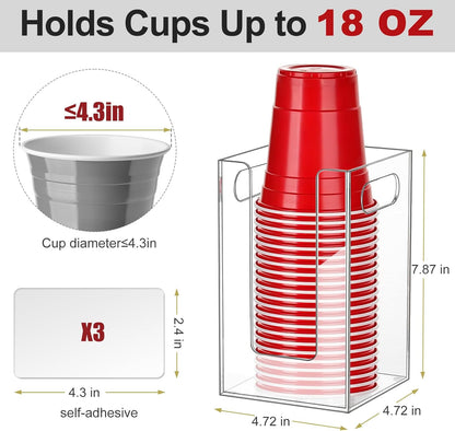 Cup Dispenser, Wall Mount Cup Holder Fits Cups Up to 18 oz, Disposable Paper & Plastic Coffee Cup and Lid Organizer for Countertop Bar, Kitchen, Breakroom Restaurant