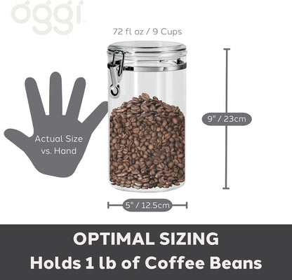 Oggi Clear Canister with Clamp Lid, 28 oz - Large Airtight Food Storage Container, for Kitchen & Pantry Storage of Bulk, Dry Foods Including Pasta, Flour, Sugar, Coffee, Rice, Tea, Spices & Herbs