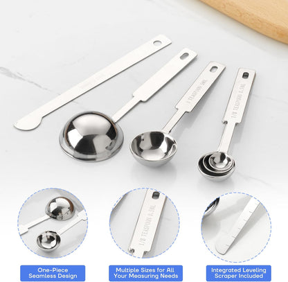 10-Piece Stainless Steel Measuring Cups and Spoons Set for Home Baking Essentials, Dishwasher Safe Kitchen Tools