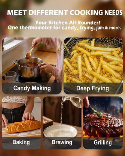 Oil & Candy Thermometer,IPX8 Waterproof Instant Read, with Pot Clip