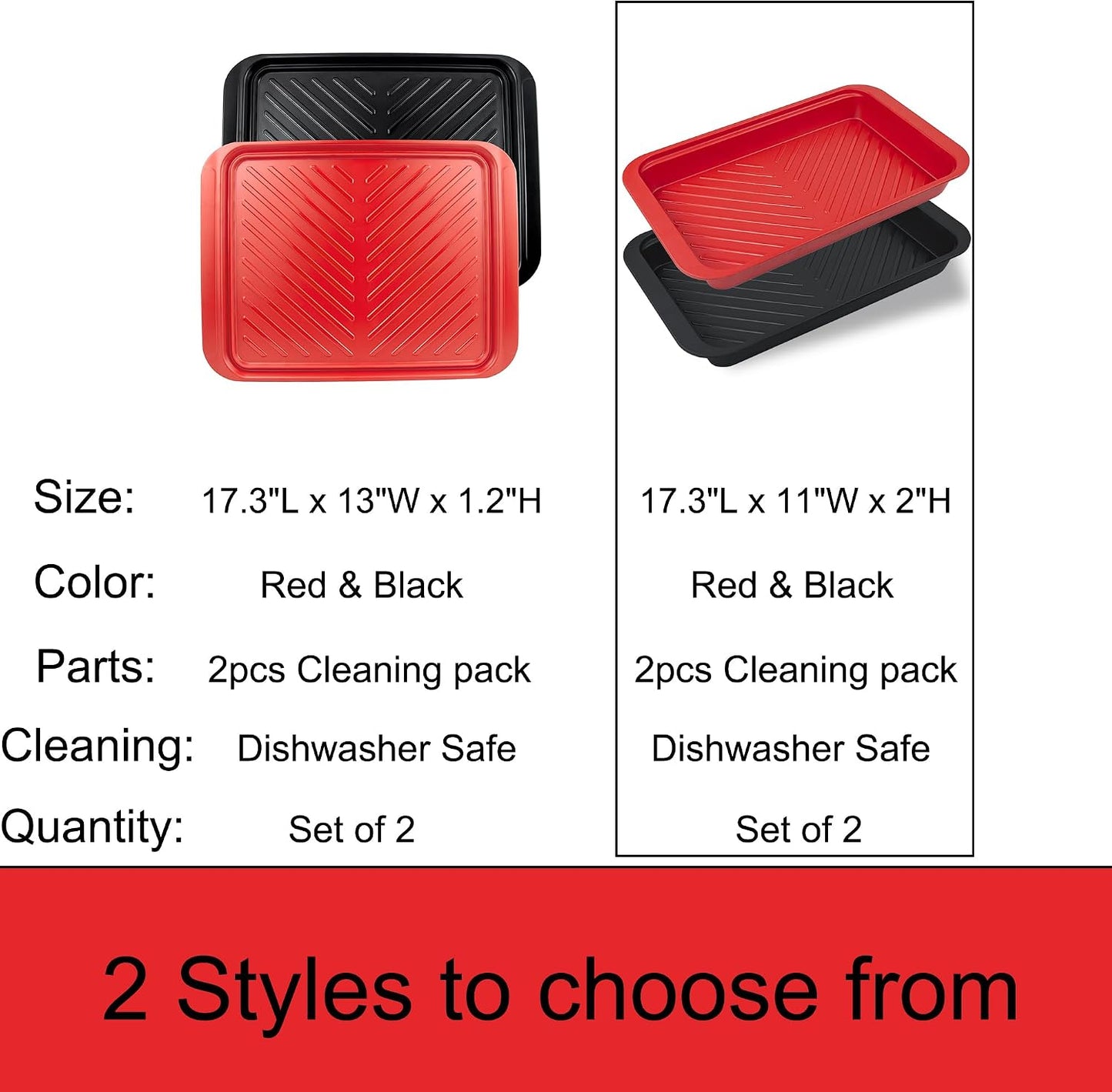 ECOIOU Large Grilling Prep and Serve Trays, 17.3" x 13" BBQ Platters for Raw and Cooked Food, Melamine Serving Trays for Food, Set of 2, Black and Red