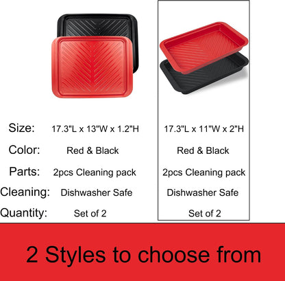 ECOIOU Large Grilling Prep and Serve Trays, 17.3" x 13" BBQ Platters for Raw and Cooked Food, Melamine Serving Trays for Food, Set of 2, Black and Red