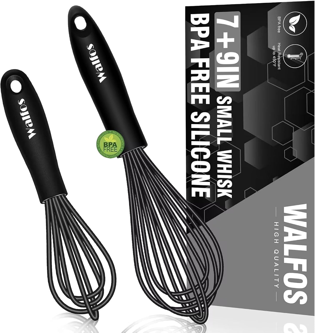 Walfos Silicone whisk,Whisks for Cooking Non Scratch, BPA Free whisk set of 4, 7+9+11in Balloon Whisks & 11in Flat Whisk, Heat Resistant(480°F).Great for Cooking in Pans, Baking, Whisking.Blue
