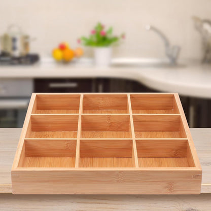 Cabilock Nine-Grid Vegetable Tray 12.99X12.99 Inch Divided Serving Platter for Hot Pot Snacks and Party Appetizers Stylish Bamboo Organizer