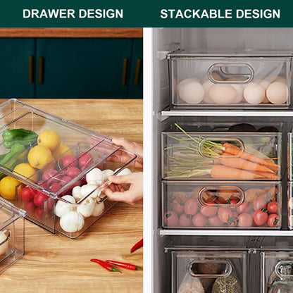 LALASTAR 2 Pack Fridge Organizer with Pull-out Drawer, Stackable Freezer Organizer Bin, Pantry Organization and Storage, BPA Free, 3.17QT