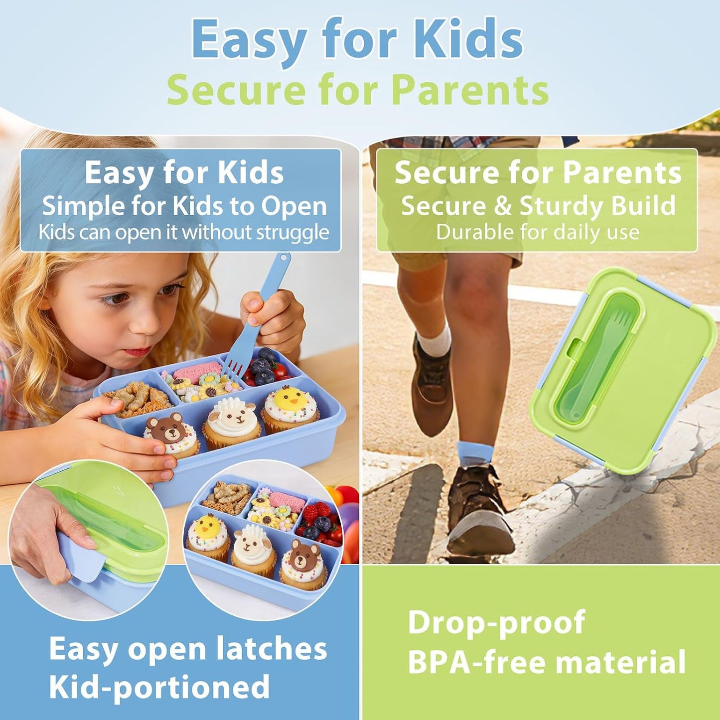 Caperci Bento Box for Kids - 50oz Larger Lunch Box Containers for Kids, Reinforced Leakproof, Built-in Sauce Cup, Utensils, 4 Compartments, BPA-Free Microwave & Dishwasher Safe (Lavender Pop)