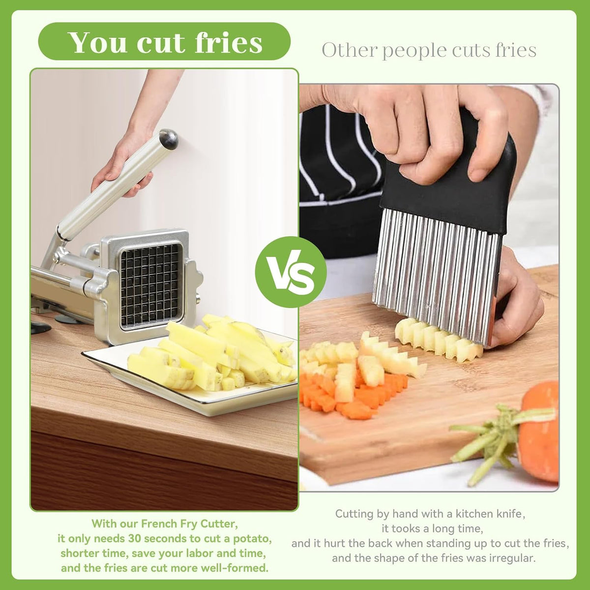 Commercial French Fry Cutter, Heavy Duty Potato Slicer with 3/8 and 1/4Inch Blade, Stainless Steel Potato ChopperFrench Fries Cutter with Suction Feet,