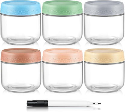 DRKIO 16 Oz Overnight Oats Containers with Lids - 6 Pack Glass Storage Jars with Airtight Lids Wide Mouth Mason Food Jars Great for Meal Prep Salad Chia Pudding Snacks Yogurt Sugar Spice Cereal