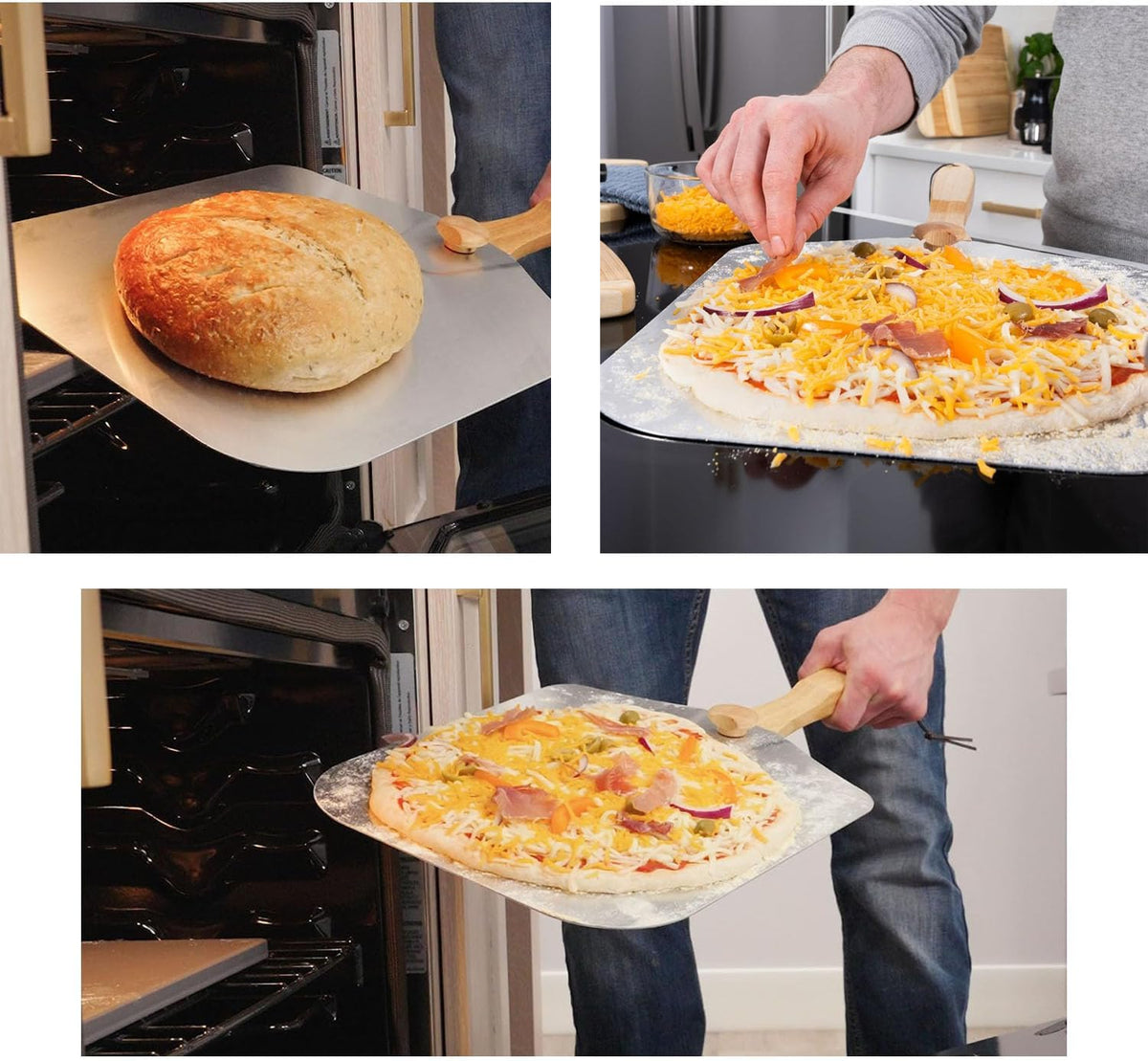 Pizza Peel Set with Rocker Cutter and Serving Spatula, 12 inch