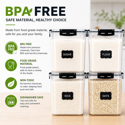 CASA LINGO Airtight Food Storage Containers with Lids Plastic 5.3L Set of 4 | Large Pantry Organization and Storage for Flour Sugar Dry Food Cereal, Kitchen Food Storage Containers, BPA Free