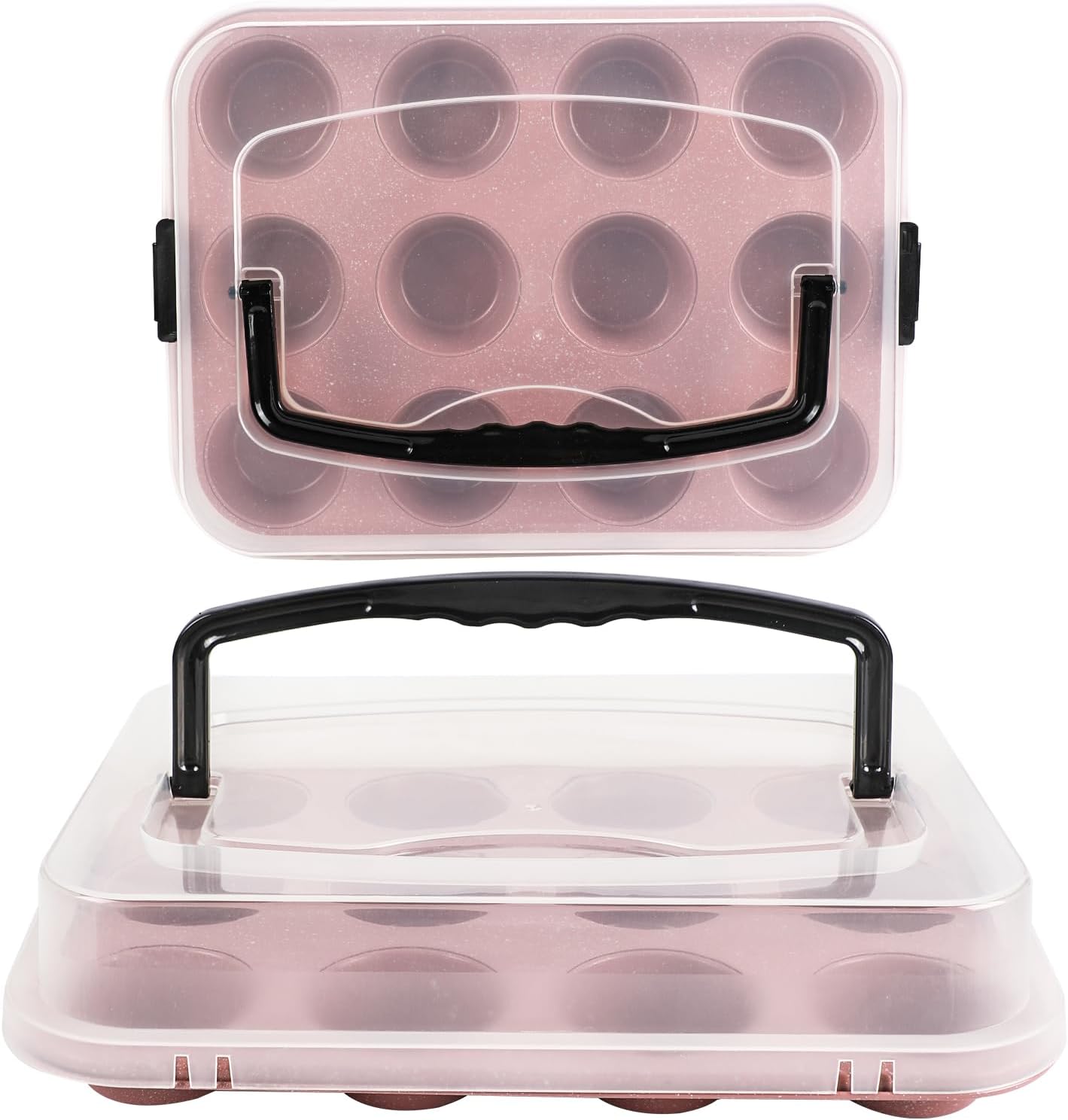 2-Pack Pink Cupcake Pan with Lid, 12-Cup Nonstick Cupcake Baking Pan with Handle for Easy Baking and Travel – Perfect Cupcake Pan for Parties, Birthdays, and Gifting