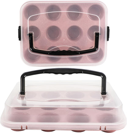 2-Pack Pink Cupcake Pan with Lid, 12-Cup Nonstick Cupcake Baking Pan with Handle for Easy Baking and Travel – Perfect Cupcake Pan for Parties, Birthdays, and Gifting