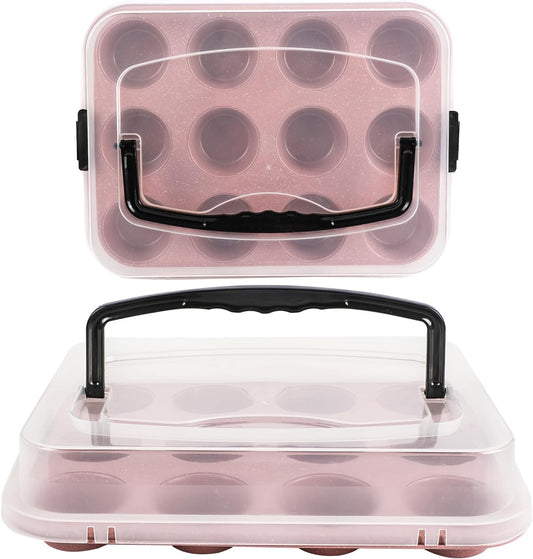 2-Pack Pink Cupcake Pan with Lid, 12-Cup Nonstick Cupcake Baking Pan with Handle for Easy Baking and Travel – Perfect Cupcake Pan for Parties, Birthdays, and Gifting