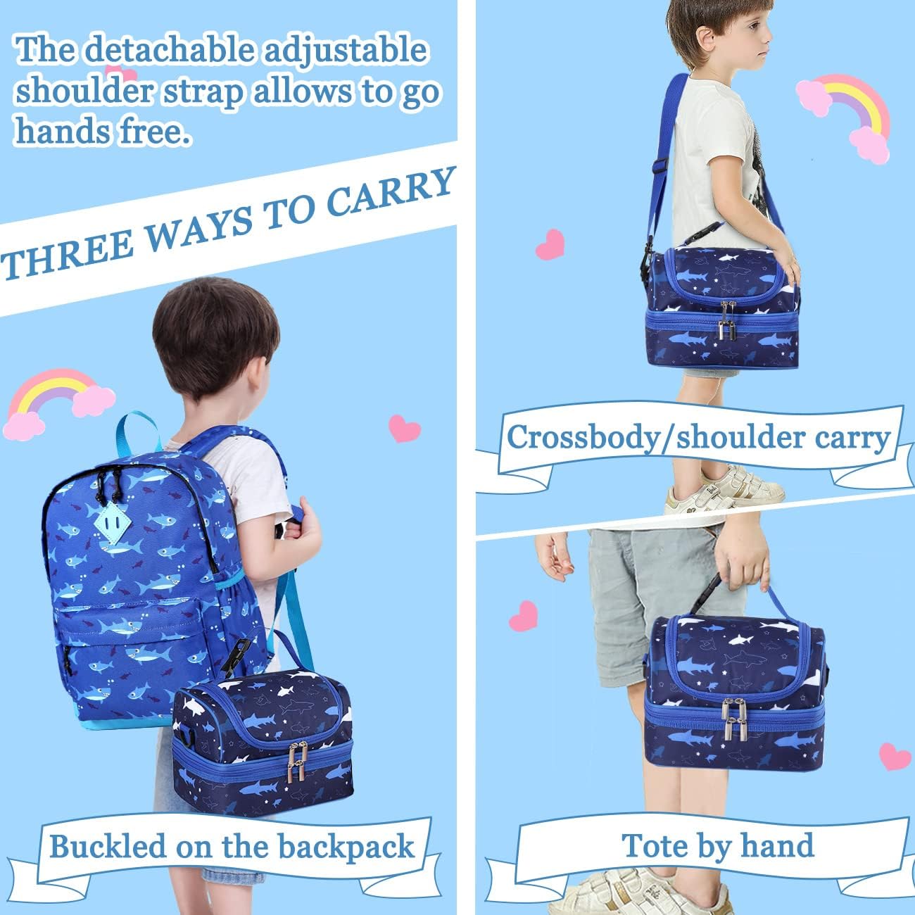 VASCHY Lunch Box Bag Men, Insulated Two Compartments Bento Cooler Bags for Adults/Women/Kids for School,Daycare,Kindergarten,Picnic Black