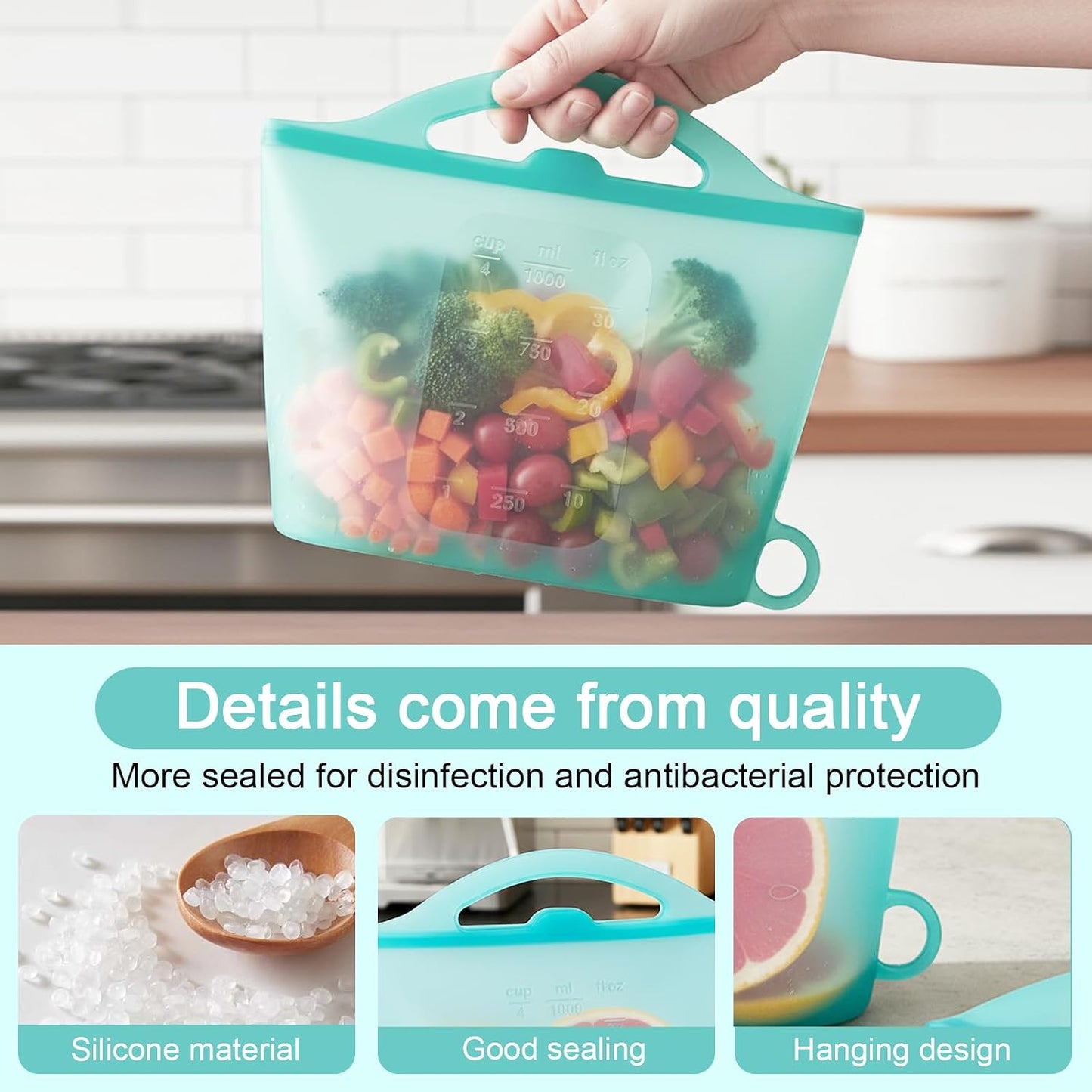 3-Piece Silicone Food Storage Containers Set Leakproof Reusable Kitchen Pantry Freezer Organization Stackable(Transparent)