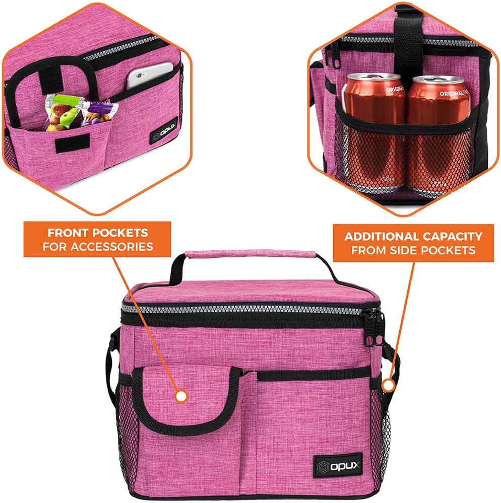 opux Insulated Lunch Bag for Men Women, Leakproof Black Lunch Box for Work, Portable Soft Lunch Cooler Bag with Shoulder Strap, Adult Lunchbox Lunch Pail for Kid Boy Girl School, 14 Can/8L