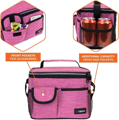 opux Insulated Lunch Bag for Men Women, Leakproof Black Lunch Box for Work, Portable Soft Lunch Cooler Bag with Shoulder Strap, Adult Lunchbox Lunch Pail for Kid Boy Girl School, 14 Can/8L