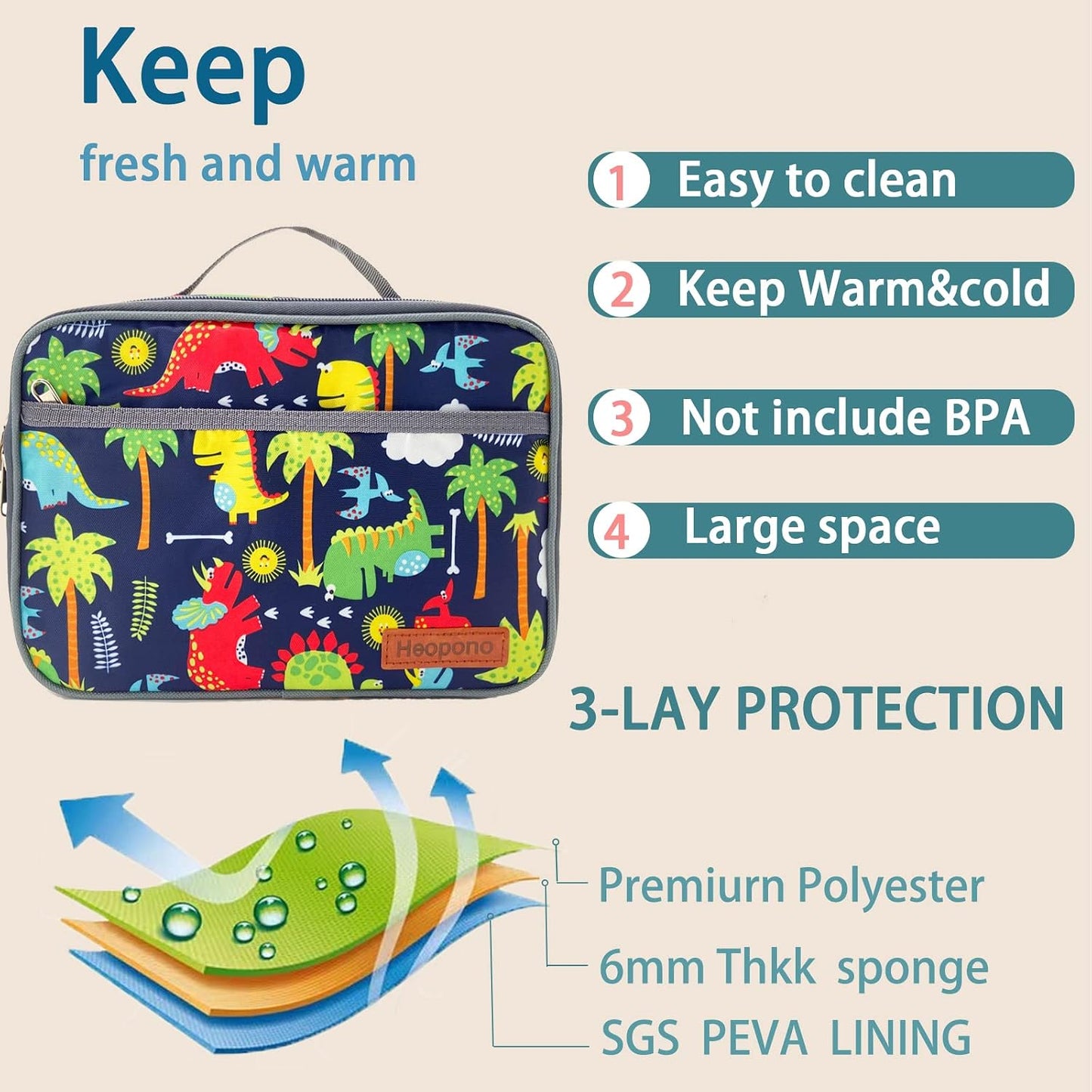 Kulle Space Lunch Box for Kids, Insulated Lunch Bag for Boys, Large Capacity Thermal Tote for School, Office, Daycare - Rocket Design, Washable & Leakproof