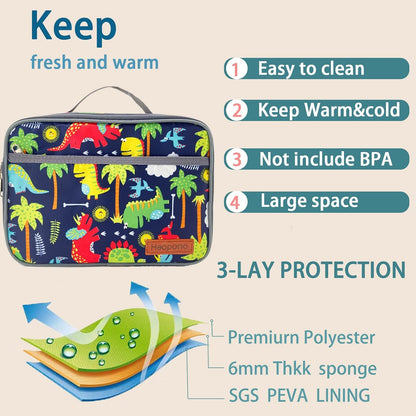 Kulle Space Lunch Box for Kids, Insulated Lunch Bag for Boys, Large Capacity Thermal Tote for School, Office, Daycare - Rocket Design, Washable & Leakproof