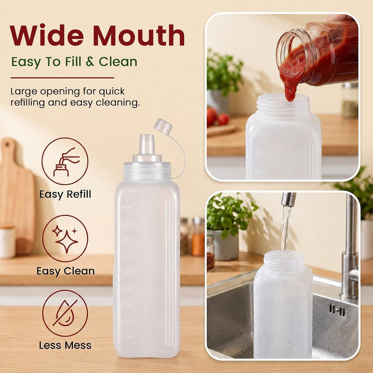 OAMCEG 20oz Condiment Squeeze Bottles, Plastic Sauce Bottles(0.6L)