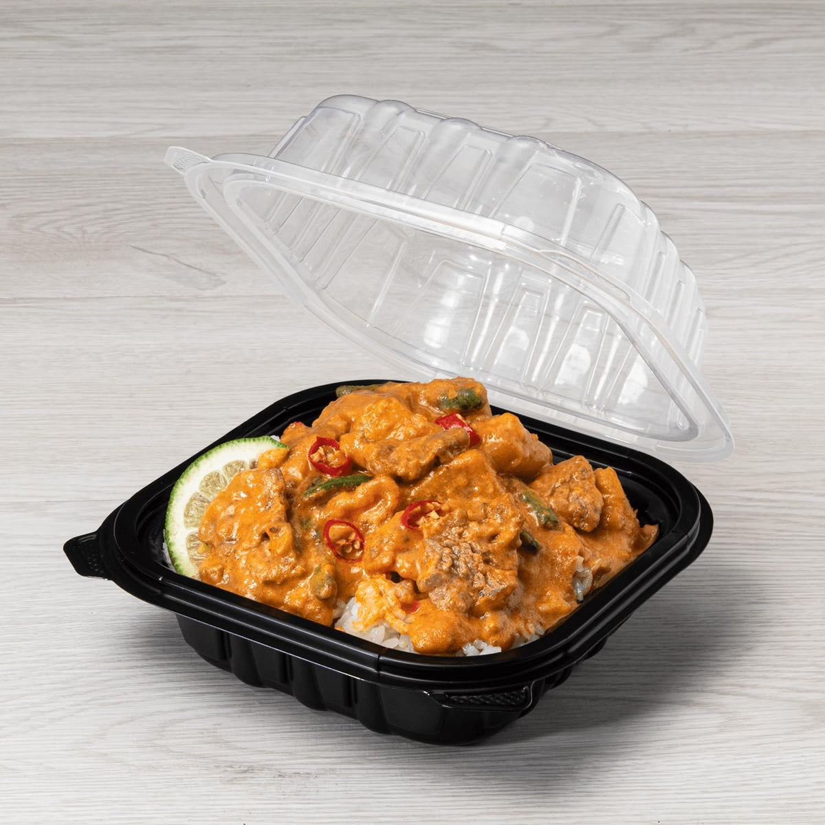 Karat Premium PP Hinged Container [150 ct], Take Out Food Containers - Case (9"x9", 3 compartments)