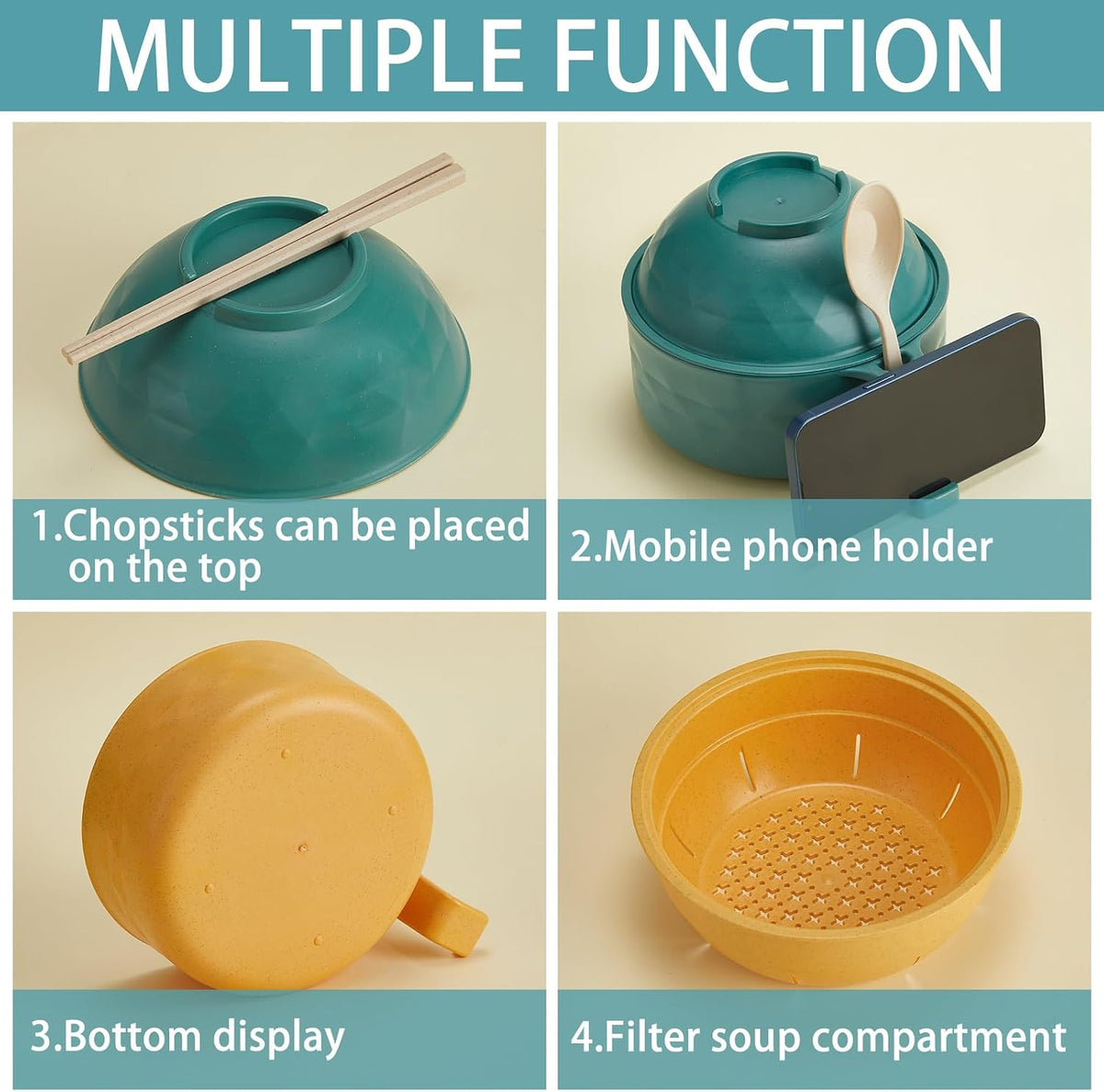 2 Sets 40 oz Microwave Ramen Bowl with Handles, Yellow,Orange