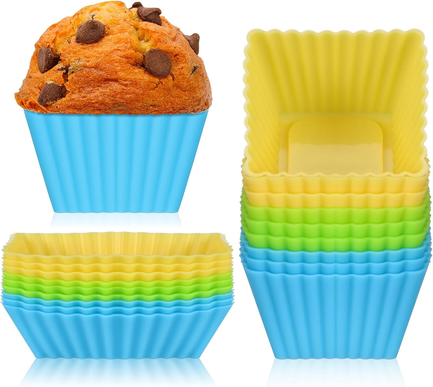 HOMSFOU 18 pack Silicone Cupcake Liners, Reusable Silicone Muffin Cups Silicone Cupcake Molds Lunch Box Dividers Rectangular Square, W14403YQ0NJUJRJ2832N
