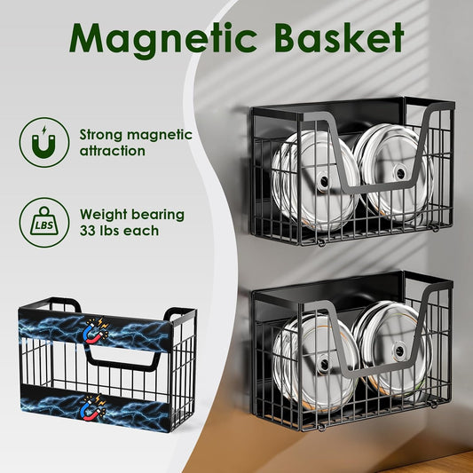 2 Set Magnetic Shelf for Fridge, Potato & Onion Storage Bins, Magnetic Fruit Basket for Refrigerator Pantry Kitchen Counter Laundry Organizer, Fridge Magnetic Spice Rack Magnet Fridge Storage