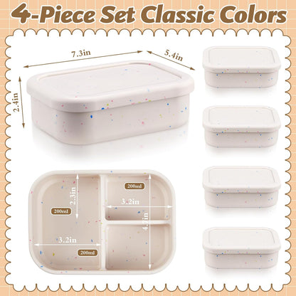 Honeydak 6 Pcs Silicone Bento Box Reusable Silicone Bento Lunch Container for Adults Microwave Dishwasher Freezer Safe 3 Compartment (Light Colors)