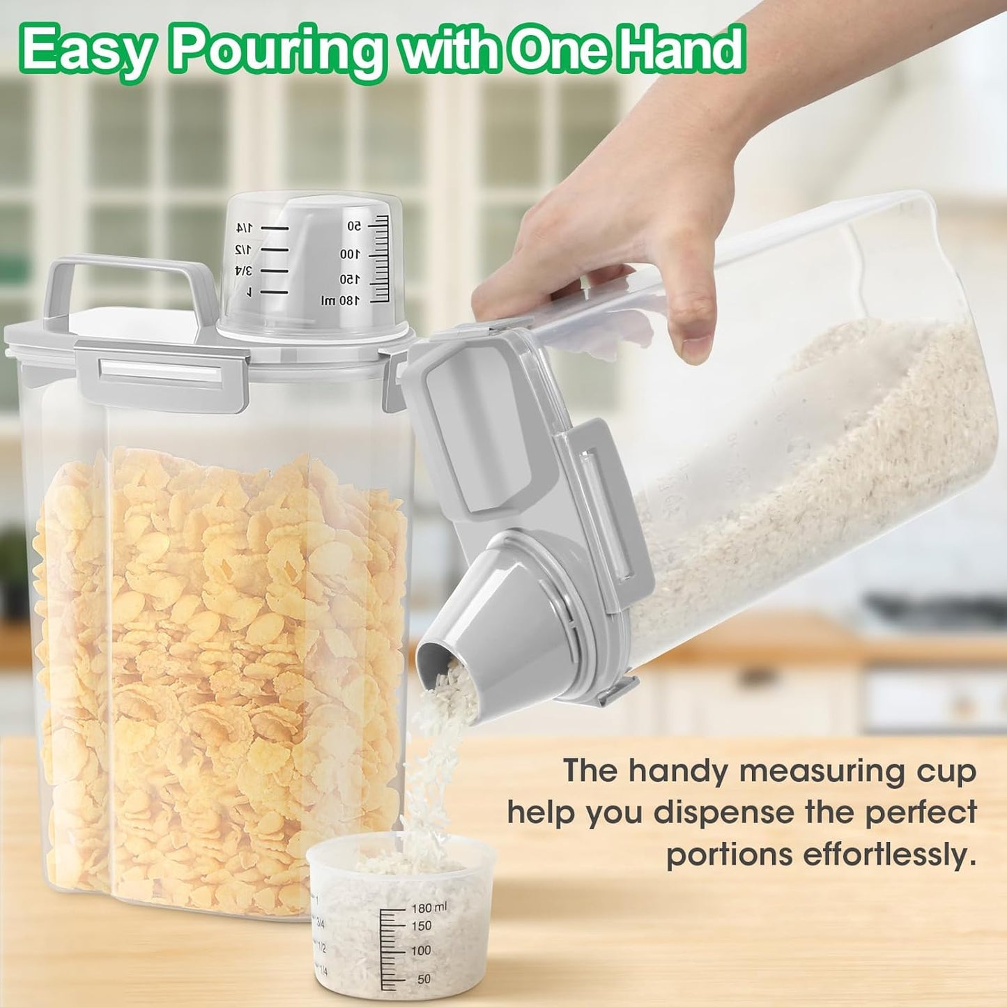 TBMax Rice Container 10 Lbs, Cereal Container Oatmeal Storage, Airtight Food Dispenser with Easy-pouring Spout & Handy Cup for Flour Grain Beans, Pet Dog Cat Bird Food Storage Container