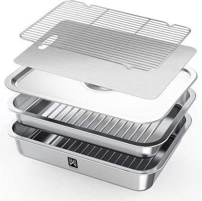 GOLDEN KEY Grilling Prep and Serve Tays,Stainless Steel Grill Carry System,5 Pcs Grill Prep Trays Set for Outdoor Picnic, Heat Resistant, Stackable, Includes Marinade Container & Cutting Board