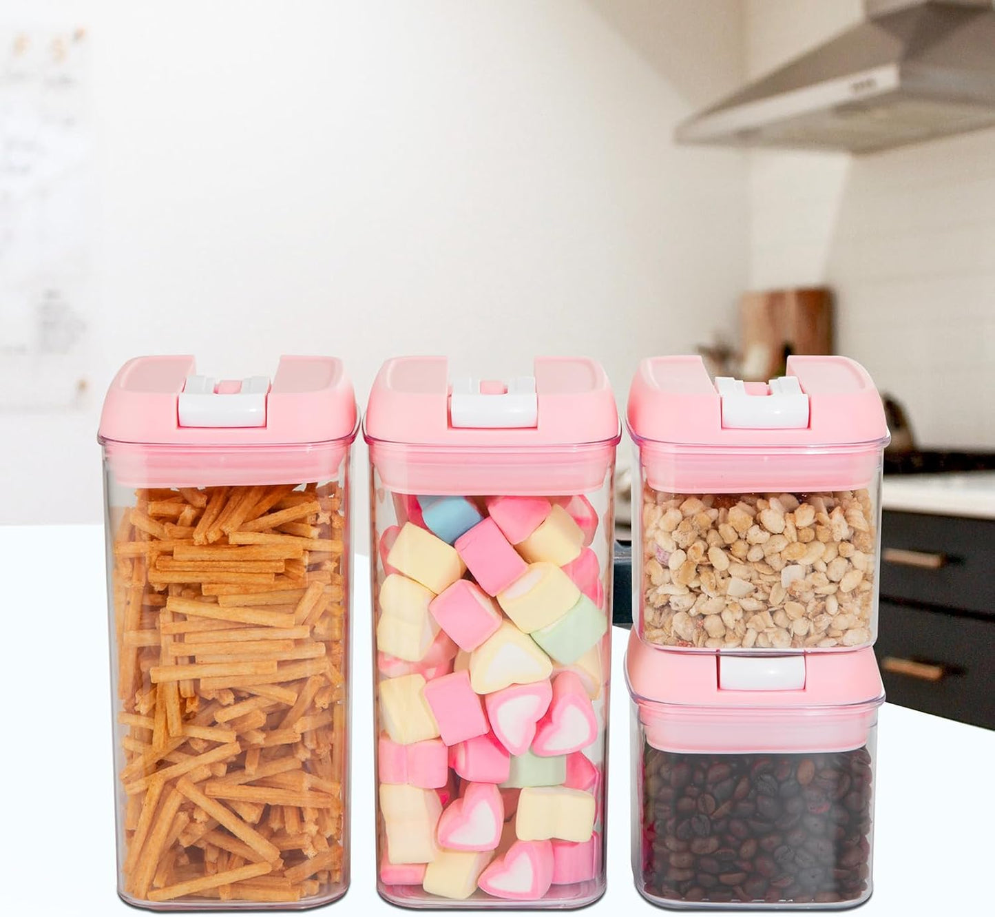 U-QE Airtight Food Storage Containers -8 Piece BPA Free Clear Plastic Airtight Containers with Easy Lock Lids for Kitchen Pantry Organization and Storage - Sugar, Flour, Cereal, Labels & Marker