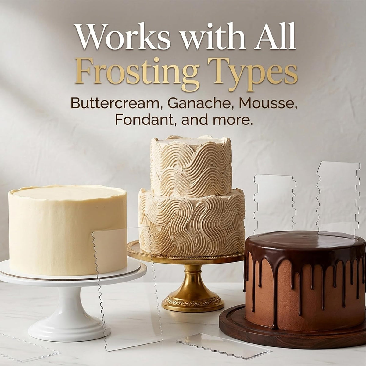 Clear Acrylic Cake Scraper, Cakes Icing Smoother Comb for Baking Butter