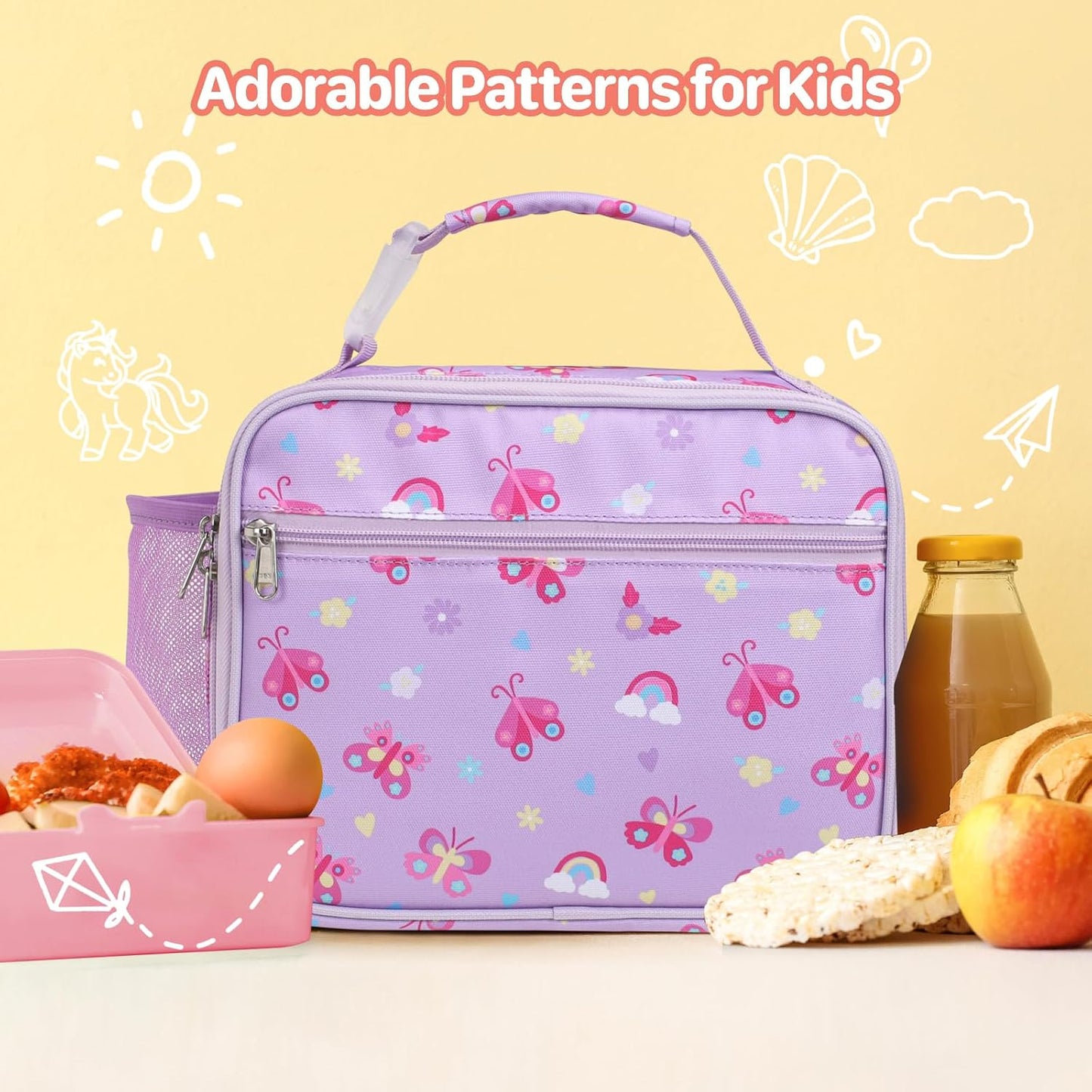 Kids Lunch Bag Boys - Insulated Kids Lunch Box Reusable Lunchbox with Water Bottle Holder Toddler Lunch Tote Bag for School Daycare, Black Dino Fossil