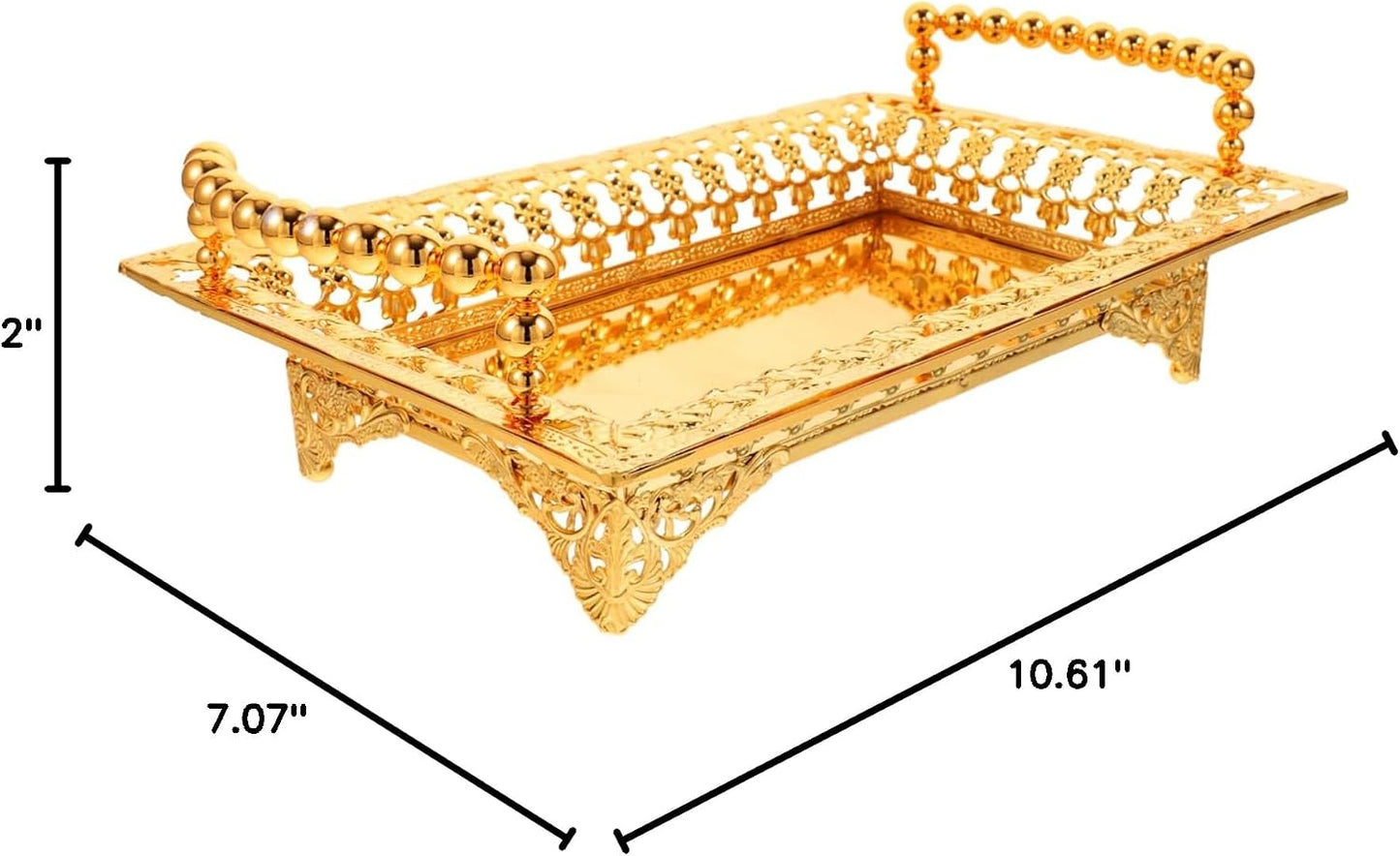 COLLBATH Nordic Style Fruit Plate with Handle 2Pc Metal Snack Serving Tray for Dried Fruits and Appetizers Elegant Gold Platter for Kitchen and Entertaining