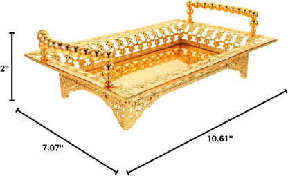 COLLBATH Nordic Style Fruit Plate with Handle 2Pc Metal Snack Serving Tray for Dried Fruits and Appetizers Elegant Gold Platter for Kitchen and Entertaining